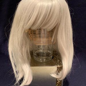 Gray Mix Human Hair Blend, Natural Wavy Wig With Bangs